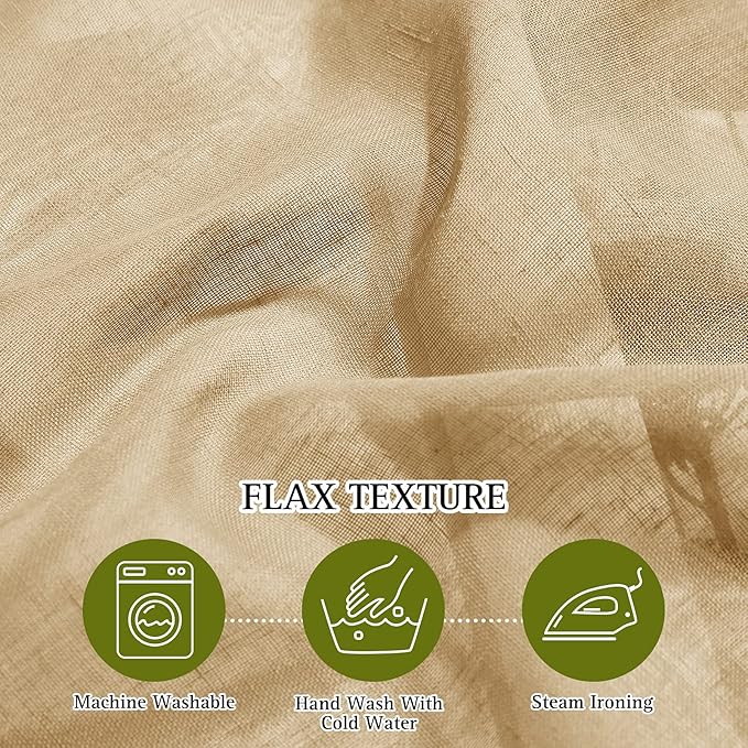 NICETOWN Sheer Linen Curtains Flax Texture 96 inch Long for Sliding Door, Grommet Semi Sheer Window Drapes Privacy with Light Filtering for Bedroom/Living Room, Camel, W70 x L96, 2 Panels