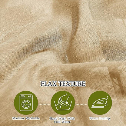 NICETOWN Sheer Linen Curtains Flax Texture 96 inch Long for Sliding Door, Grommet Semi Sheer Window Drapes Privacy with Light Filtering for Bedroom/Living Room, Camel, W70 x L96, 2 Panels