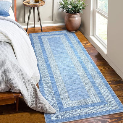 Washable 2.5x10 Kitchen Runner Rug, Easy Clean Geometri Rugs for Hallway Entryway, Indoor Outdoor Non Slip Rug Farmhouse Morden Carpet Door Mat Area Rug for Laundry Room Light Blue