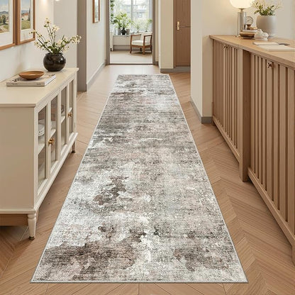 Runner Rug 2x8 Washable Non-Slip Hallway Runner Rugs for Kitchen Bathroom Laundry Room Pink/Grey Vintage Floor Carpet Runners for Hallways Entryway