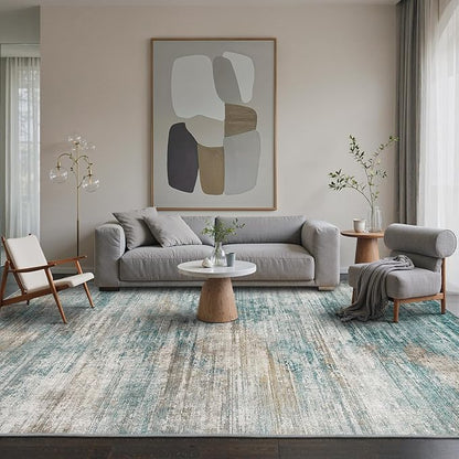 BEIMO Area Rugs 6x9 for Living Room Bedroom, Modern Abstract Machine Washable Rug, Large Soft Low Pile Floor Carpet with Non Slip Backing for Dining Room, Teal/Grey
