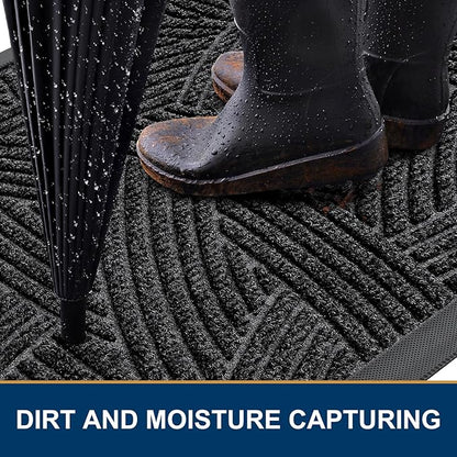 Smiry Front Door Mat Outside Entrance, Heavy Duty Sturdy Natural Rubber Doormat, Trap Dirt and Moisture, Easy Clean Low Profile Mats for Indoor Outdoor Entry, Interwoven Stripes 29.5x17, Black