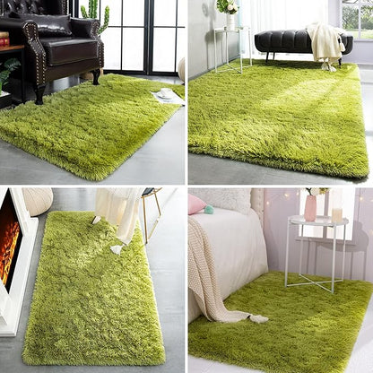 TWINNIS Super Soft Shaggy Rugs Fluffy Carpets, 5x8 Feet, Indoor Modern Plush Area Rugs for Living Room Bedroom Kids Room Nursery Home Decor, Upgrade Anti-Skid Rectangular Fuzzy Rug, Green