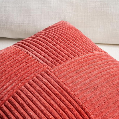 Fancy Homi 2 Packs Red Big Decorative Throw Pillow Covers 24x24 Inch for Couch Bed Sofa, Holiday Christmas Home Decor Gift, Soft Corss Corduroy Patchwork Accent Square Cushion Case 60x60 cm