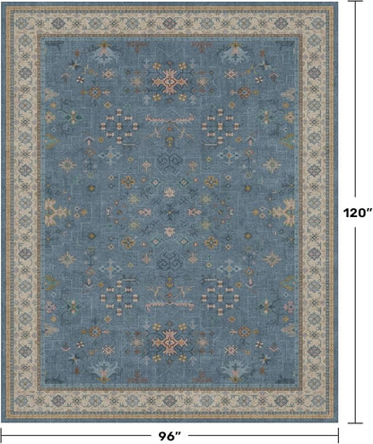 Hazo Haus Boho 8x10 Large Area Rugs for Living Room - Eclectic Dusky Blue Rug for Bedroom Under Bed, Dining Room Under Kitchen Table, Washable Soft Non Slip Unique Colorful Indoor Décor