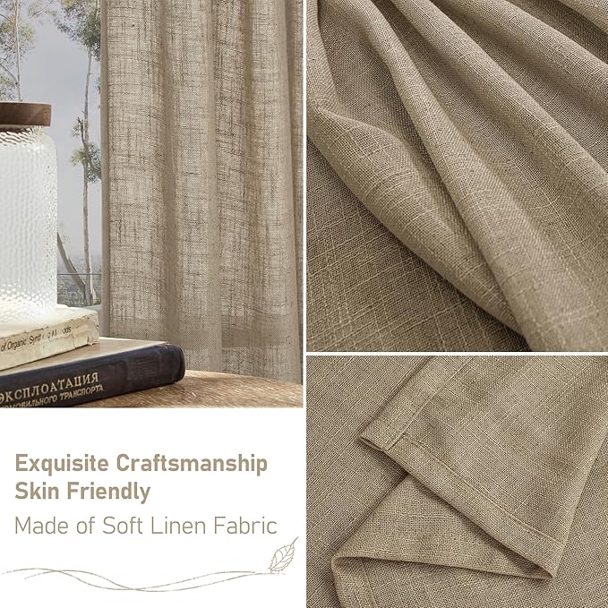 LAMIT Linen Semi Sheer Curtains 96 inches Long 2 Panels Set, Light Filtering Panels Back Tab and Rod Pocket Floor to Ceiling Curtains for Bedroom/Living Room, Taupe, 52 x 96 Inch