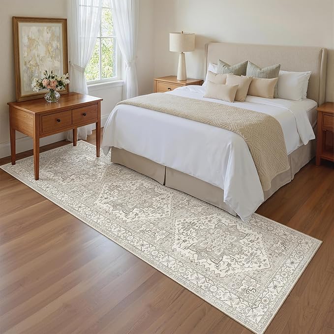 Madane Runner Rug 2x8, Washable Hallway Runner Rugs, Non-Slip Low-Pile Soft Kitchen Rug Runner Laundry Room Rug, Vintage Throw Entry Foyer Mat for Entrance Living Room (Beige/Brown, 2 x 8)
