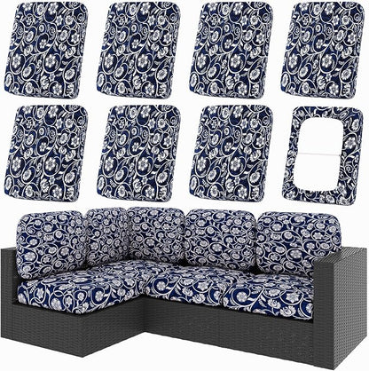 hyha 8Pcs Patio Cushion Covers, Stretch Outdoor Couch Cushion Covers Replacement, Washable Outdoor Chair/Sofa Slipcovers for Patio Furniture Cushions Protector with Elastic Bottom(Baroque,Cover Only)