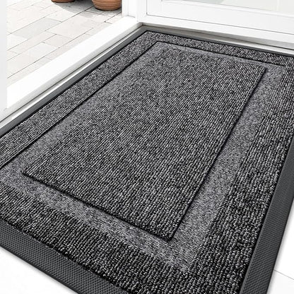 OLANLY Front Door Mat Indoor Outdoor Entrance, Waterproof All-Season, All-Weather Doormat, Sturdy Natural Rubber, Low Profile, Easy Clean Patio Porch Entryway Mat, 35x23, Black and White