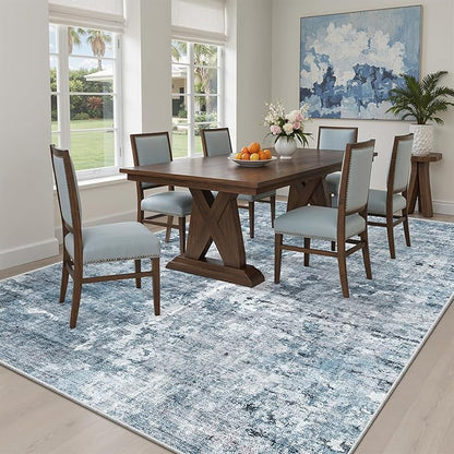 Area Rug 6x9 Abstract Rugs for Living Room 6 x 9 Washable Rugs Blue Non Slip Low Pile Rugs for Bedroom Dining Room Foldable Thin