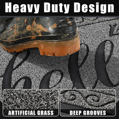 Yimobra Welcome Mats for Front Door 29.5x17, Heavy Duty Waterproof Outdoor Door Mat Outside Entrance, Non-Slip Low Profile Indoor Entryway Mat for Garage Patio, Black Gray