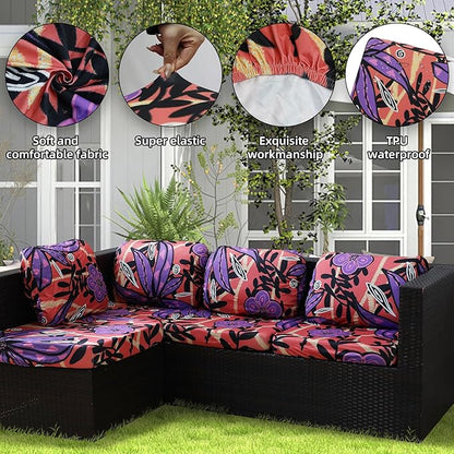 Outdoor Cushion Covers Set,8PCS Patio Furniture Couch Seat Slipcovers, Replacement for Sofa Sectional Chair(Cover，Only)
