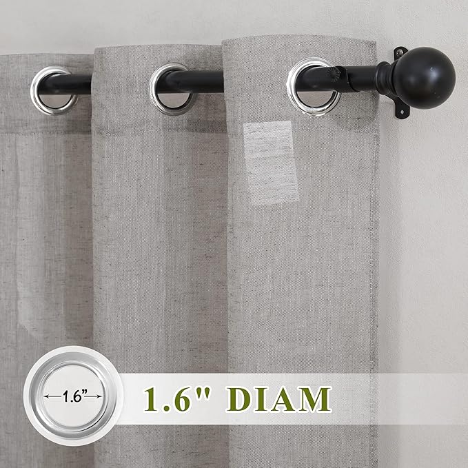 NICETOWN Charcoal Grey Linen Curtains for Bedroom 48 inch Long, Grommet Flax Semi Sheer Short Window Treatments Privacy with Light Filtering Drapes for Kids Room, 2 Panels, W36 x L48