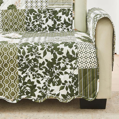 Great Bay Home Reversible Patchwork Recliner Chair Cover - Washable Slipcover Furniture Protector with Elastic Straps - Perfect for Kids & Pets - Box-Stitched Detail (Olive/Brown)