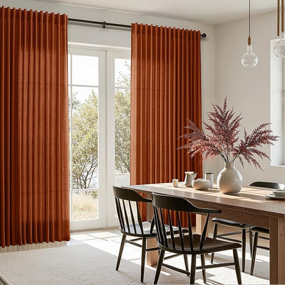 Nanspring Extra Wide Linen Curtains for Living Room 84 Inches Long Terracotta Light Filtering Semi Sheer Boho Farmhouse Curtain for Bedroom Office Luxury Back Tab and Rod Pocket 100x84, 2 Panels