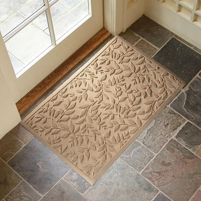 Beige Leaves Outdoor Indoor Entrance Doormats, Absorbent Durable Heavy Duty Welcome Front Door Mat,Thick Natural Rubber Back,Easy Clean Entryway Mat 23x35 Inch, Low Profile