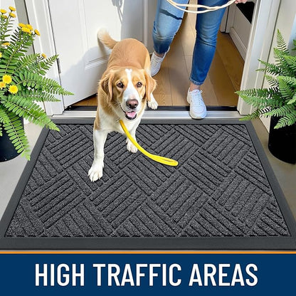 OLANLY Front Door Mat Outside Entrance 47x32, Absorbent, Heavy Duty Sturdy Natural Rubber Doormat Indoor Outdoor, Stain Fade Resistant, Non-Slip Low Profile Floor Mat for Entryway, Black Gray Diamond