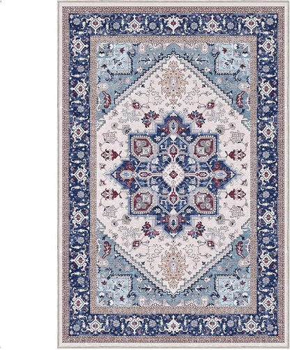 OPPODREAM Soft 6x9 Area Rugs, Washable Rug 6x9 with Non Slip Backing, Faux Cashmere Low-Pile 6 x 9 Carpet, Navy Blue & Red & Cream