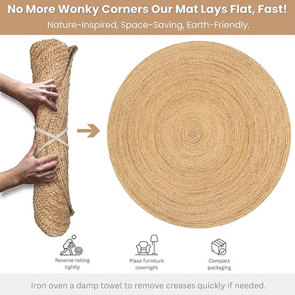 Hausattire Jute Braided Hand Woven Rug, 8 Feet Round – Natural, Boho Large Area Rugs for Bedroom, Living Room | Farmhouse Décor Kitchen Floor Rug – 8’ Round