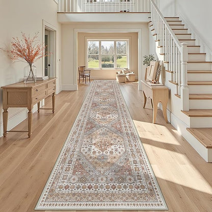 3x14 Runner Rug for Hallway, Non-Slip Long Kitchen Mats for Floor, Vintage Washable Rug for Entryway, Soft Hallway Runner for Dining Room, Bedroom, Living Room(Orange,3'x14')