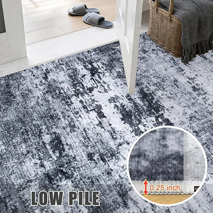 10x14 Area Rug Living Room Rug: Washable Modern Abstract Soft Thin Rug Indoor Floor No Slip Stain Resistant Carpet for Bedroom Dining Room Farmhouse Nursery Home Office - Black