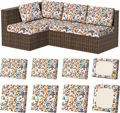 8Pcs Stretch Patio Cushion Covers, Outdoor Couch & Sofa Replacement Slipcovers for Patio Furniture Cushion Covers, Washable Reusable Furniture Protector