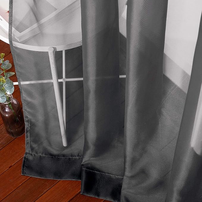 NICETOWN 96" Long Sheer Curtains - Nickel Grommet Top Lighter Weight Airy Window Voile Panel Decorations for Living Room (W54 Inches, Black, 1 Pair)
