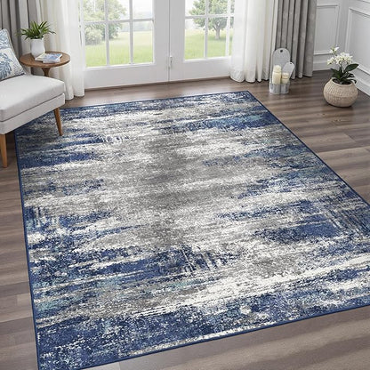 BEIMO Area Rugs 8x10 for Living Room Bedroom, Modern Abstract Machine Washable Rug, Large Soft Low Pile Floor Cover with Non Slip Backing for Dining Room, Navy Blue Gray