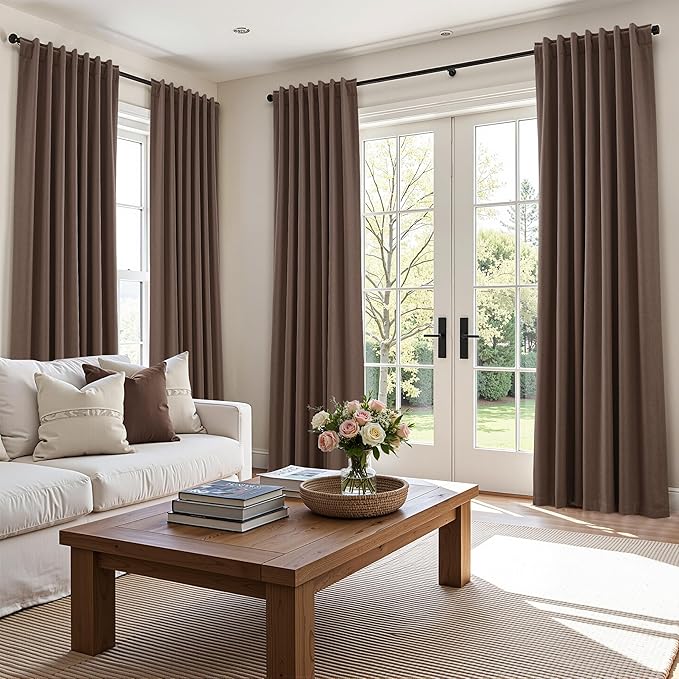 Guken 100% Blackout Curtains 102 Inch Length 2 Panels Set for Living Room Bedroom Back Tab Thermal Insulated Black Out Linen Drapes Room Darkening Mocha Mousse,52x102