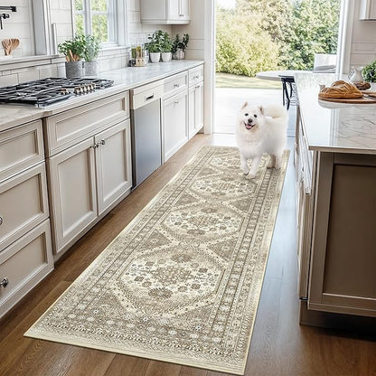 3x10 Runner Rug Non Slip Washable for Entryway, Front Porch, Vintage Hallway Runner for Laundry Room, Bedroom, Stain Resistant Thin Indoor Kitchen Mats for Floor(Brown,3'x10')