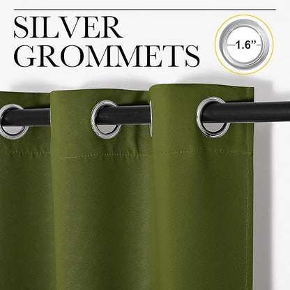 NICETOWN Olive Green Blackout Curtains 68 inches Length for Laundry Room, 2 Panels, 42" Wide, Thermal Insulated Decoration Drapes for Office Window