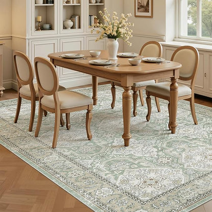 6x9 Area Rug for Living Room Washable 6x9 Rug Non-Slip Modern Rugs for Bedroom Dinning Room Ultra-Thin Indoor Green/Brown Rug