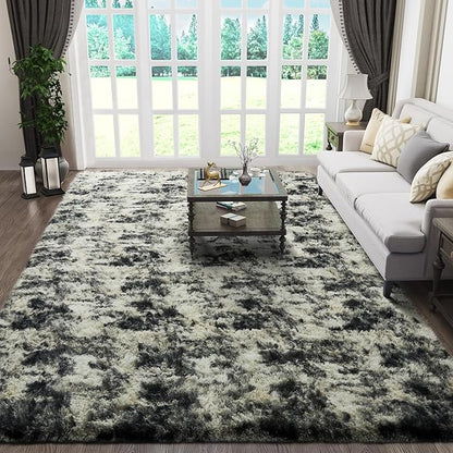 Ophanie Black Gold and Grey Area Rugs for Living Room 6x9, Fluffy Shag Large Fuzzy Plush Soft Carpets, Floor Shaggy Rugs for Bedroom, Carpet for Kids Boys Girls Dorm Nursery Home Decor Aesthetic