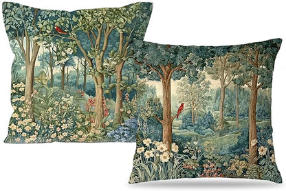 Rustic Spring Forest Pillow Covers 18x18 Double-Sided, Cottagecore Forest Nature Botanical Wildflower Decorative Throw Pillow Covers for Sofa Bed Bedroom Living Room Set of 2