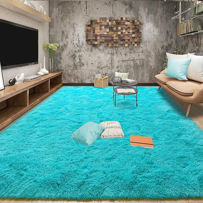 Tepook Fluffy Large Rugs for Living Room, Shag Area Rug 6x9 Soft Carpet for Bedroom, Modern Shaggy Rug for Kids Boys Girls, Plush Indoor Nursery Home Decor Rug with Non-Slip Bottom, Blue, 6 X 9 Feet