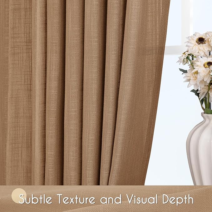 Brown Curtains for Living Room Back Tab Modern Farmhouse Semi Sheer Curtains 102 inches Long 2 Panels Set Muted Neutral Window Curtain for Dining Room Bedroom 52x102