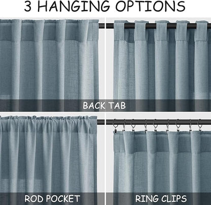 Nanspring Light Blue Linen Curtains 108 Inches Long for Living Room Bedroom 2 Panels Set Extra Long Back Tab Curtain Light Filtering Sheer Drapes Floor to Ceiling Curtain for Large Windows 52x108.