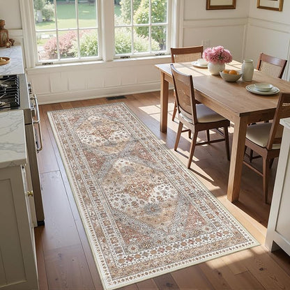 3x6 Runner Rug, Thin Entryway Non Slip Washable Rugs for Entryway, Runners for Hallways, Low Pile Vintage Soft Rugs for Living Room, Kitchen, Bedroom Rug(Orange,3'x6')