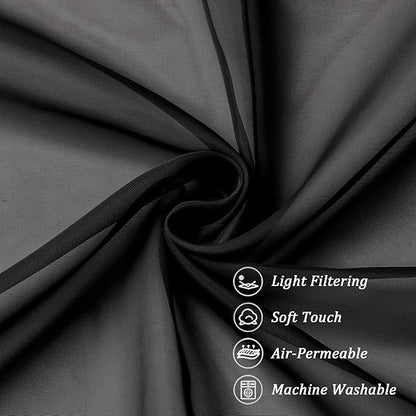 Chyhomenyc Black Sheer Scarf Valances for Windows 216 Inch Extra Long, Window Scarf Drapes Rod Pocket Backdrop for Wedding Arch Draping/Party/Canopy Bed/Living Room, 2PC, 18 Feet Length