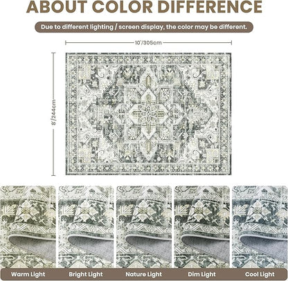 zesthome 8x10 Area Rugs-Washable Rug for Living Room, Non-Slip Backing Rugs, Stain Resistant 8x10 Rug for Bedroom, Ultra-Thin Low Pile Rugs, Vintage Large Home Decor