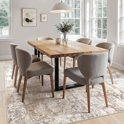 UERMEI Square Area Rugs : Washable 6x6 Neutral Modern Abstract Carpet for Living Room Bedroom - Soft Floor Mat with Non Slip Backing for Kitchen Nursery Dorms Farmhouse Home Decor - Brown/Grey/Red