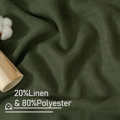 LAMIT Sheer Linen Curtains for Living Room, Back Tab and Rod Pocket Olive Green Curtains Light Filtering Country Rustic Christmas Drapes for Bedroom/Farmhouse, 2 Panels, 52 x 102 Inch