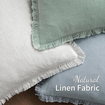 MIULEE Decorative Throw Pillow Covers Neutral Linen Fringe Throw Pillows Set of 2 Sky Blue Boho Farmhouse Cushion Covers for Couch Sofa Bed Living Room Spring Home Decor 20x20 Inch
