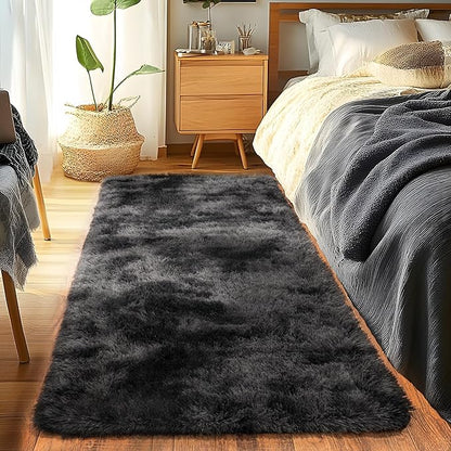 Runner Rugs for Bedroom 2x6 Rug Runners for Hallways Non Slip Soft Shag Bedside Rug, Fluffy Area Rug Throw Rugs for Living Room, Floor Carpet Runner for Nursery Kids Dorm, Dark Grey
