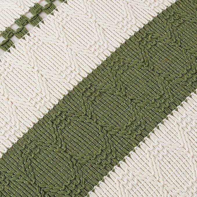 Fancy Homi Set of 1 Boho Moss Green Decorative Throw Pillow Cover 18x18 Inch for Couch Bed Sofa, Aesthetic Modern Organic Farmhouse Home Decor, Soft Cotton Cute Accent Macrame Woven Cushion Case
