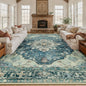 Area Rugs 10'x12' Washable Non-Slip, Floral Vintage Distress Print Pattern Medallion Carpet for Living Room Bedroom Dining Room, Dark Blue Vintage