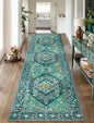 SERISSA Boho Washable Runner Rug, 2'6"x10' Long Rug Runner Non-Slip Vintage Teal Hallway Kitchen Stair Runner Rug Ultra Soft Print Distressed Floor Carpet Runner for Bedroom Bathroom Laundry Room