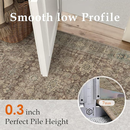 8x10 Washable Area Rug for Living Room Bedroom Vintage Rust Red Non Slip Carpet Traditional Retro Soft Low Pile Large Throw Rug for Dining Room Kitchen Office Indoor