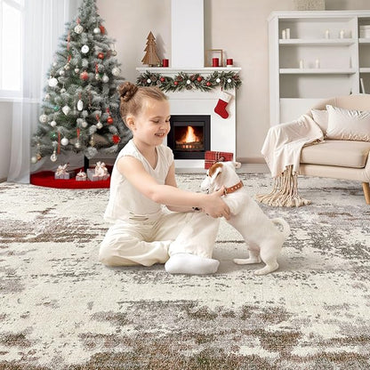 UERMEI Area Rug Living Room Rugs-Washable Neutral Modern Abstract Soft Thin Large Rug Indoor Floor No Slip Rug Carpet for Bedroom Under Dining Table Home Office Decor-Brown/Grey/Beige-7'x 9'