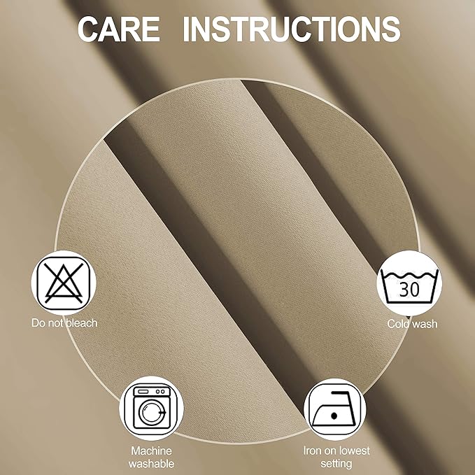 LEMOMO Beige Thermal Blackout Curtains/38 x 54 Inch/Set of 2 Panels Room Darkening Curtains for Bedroom